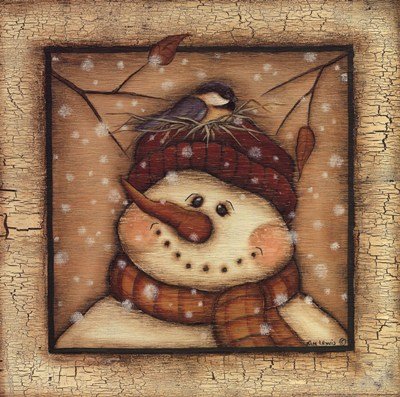 Snowman II FINEST BRAND CANVAS Print With Added Heavy BRUSHSTROKES Kim Lewis 12x12