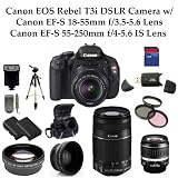 Canon EOS Rebel T3i SLR Digital Camera Kit with Canon 18-55mm Lens + Canon 55-250mm Is Lens + Huge Accessories Package Including Wide Angle Macro Lens + 2x Telephoto Lens + 3 Pc Filter KIT + 16gb Sdhc Memory Card & Much More!!