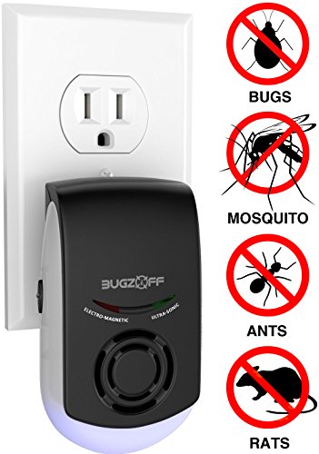 BugzOff® Ultrasonic Electric Pest Control Repeller [FREE Nightlight] Wall Plug-in- Best Indoor for Insects, Cockroach, Rodents, Fly, Ants, Spiders, Fleas Mice - Roach Killer, Mouse Repellent [Black]