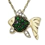 14k Yellow Gold Emerald and Diamond Fish Pendant, 18"