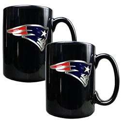 New England Patriots 2pc 15oz Black Ceramic Mug Set - Primary Logo NFL Football