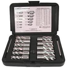 Jancy Slugger High Speed Steel Annular Cutter Set (11 piece), Uncoated (Bright) Finish, 3/4" Annular Shank, 1" Depth, 7/16" - 1-1/16" Sizes