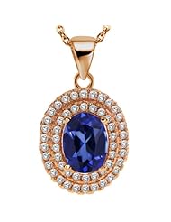 1.85 Ct Oval Blue Created Sapphire 925 Rose Gold Plated Silver Pendant