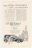 1929 Whippet Six Cylinder Sedan Vital Features Print Ad