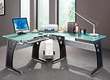 Graphite & Frosted Glass L-Shaped Computer Desk with CPU Caddy