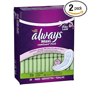 40-count Always Maxi LeakGuard Plus Odor-Lock Lightly Scented Pads $2.99