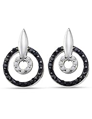 14K White Gold Round Brilliant Cut Black and White Diamond - Round Shape Channel Set Studs Earrings - (.63 cttw.)