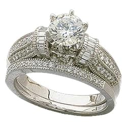 14K White Gold Diamond Wedding Ring Set, Semi-Mount (Center stone is not included)