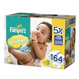 Swaddlers Size 3 Diapers, 164 Count- Pampers