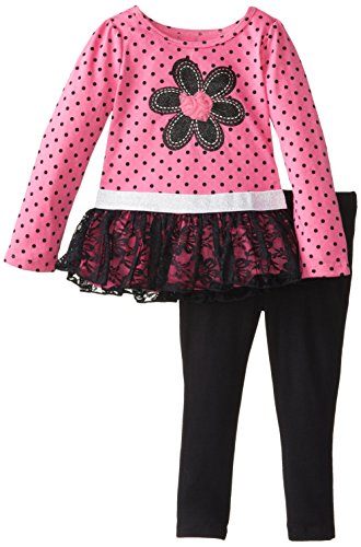 Kids Headquarters Girls' Pink Printed Tunic with Black Leggings