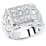 Striking Solid Sterling Silver Cubic Zirconia Rhodium Plated Men's Ring