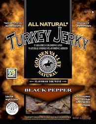 Golden Valley Natural Turkey Jerky, Black Pepper, 3.25-Ounce Pouches (Pack of 8)