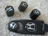 Black 4pcs Logo Car Tyre Tire Valve Stem Caps Cover Keychain Honda