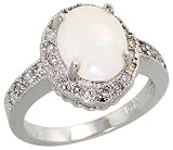 14k White Gold 9/16 (14mm) wide Ring, w/ 0.38 Carat Brilliant Cut Diamonds & 1.63 Carats 10x8mm Oval Cut Opal Stone