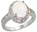 14k White Gold 9/16 (14mm) wide Ring, w/ 0.38 Carat Brilliant Cut Diamonds & 1.63 Carats 10x8mm Oval Cut Opal Stone
