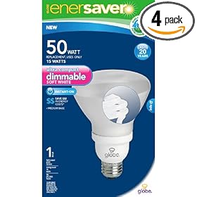 Globe 4081701 T2 R20 15-Watt Fully Dimmable Cold Cathode 2700K Compact Fluorescent Light, 4 Pack, Soft White