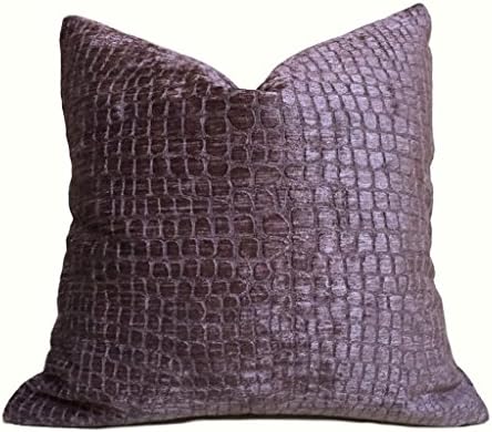 Plum Purple Crocodile Alligator Pattern Chenille Texture Pillow Cover, Fits 18x18 Inch Cushion Inserts