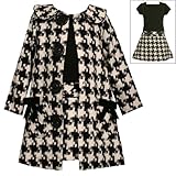 Bonnie Jean Toddler Girls 2T-4T 2-Piece BLACK WHITE WOVEN HOUNDSTOOTH Special Occasion Party Dress and Coat SET