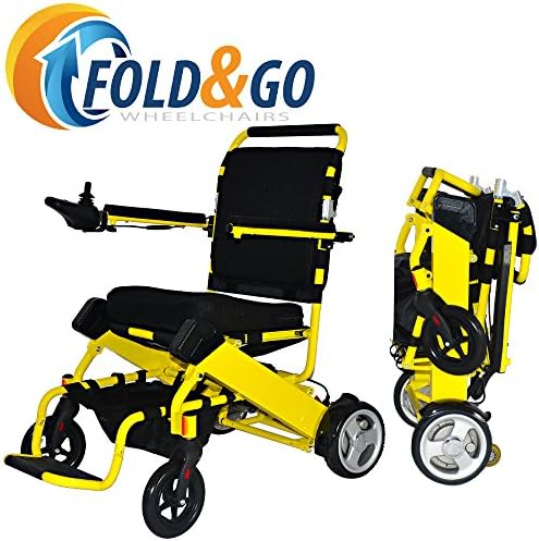 FOLD-N-GO Power Wheelchair (Canary Yellow) | Only 46 LBS with Battery | Driving Range 12 Miles Per Charge | Max Speed 4 MPH | Airplane Approved Lithium Battery | 3-Year Warranty | Electric Wheelchair