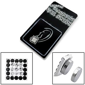 Unisex Single Magnetic 8mm Stud Earring with 25 x Genuine Clear and Black Cubic Zirconia Stones (No Piercing Required!) Sterling Silver Plated Brass - Supplied in Gift Bag (one supplied)