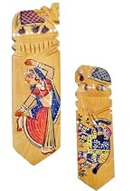 Smart Christmas Gifts for Boys & Girls A Book Accessory A Beautiful Set of 2 (1 Big & 1 Small) Handmade Bookmarks Carved From Wood Complete with Authentic Rajashthani Paintings & Carved Elephant Sculptures on The Top - A Wonderful & Unique Item