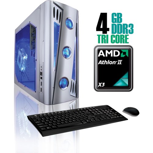 CybertronPC X-Cruiser2 CAAN1130BSQ, Silver, AMD Athlon II X3 Tri-Core 2.7GHz, 4GB DDR3, 500GB HDD, DVDRW, Radeon HD4350, 400 Watt Power Supply, Windows 7 Home Premium 64-bit, 1 Year Parts & Labor Warranty