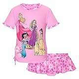 Disney Store Disney Princess Pink 2-Piece Rashguard Swimsuit for Girls Size XS 4 (Princesses Rapunzel, Jasmine, Belle and Aurora (Sleeping Beauty))