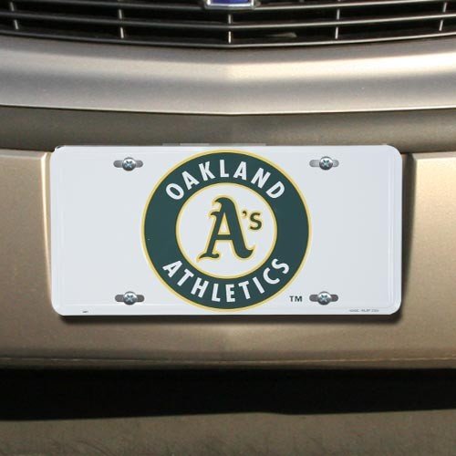 Oakland Athletics White Metal License Plate