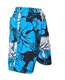 Boys Swim Trunks with pockets. Black/Blue Floral Sizes SM-XL