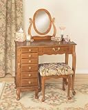 Nostalgic Oak Jewelry Armoire Vanity, Mirror & Bench