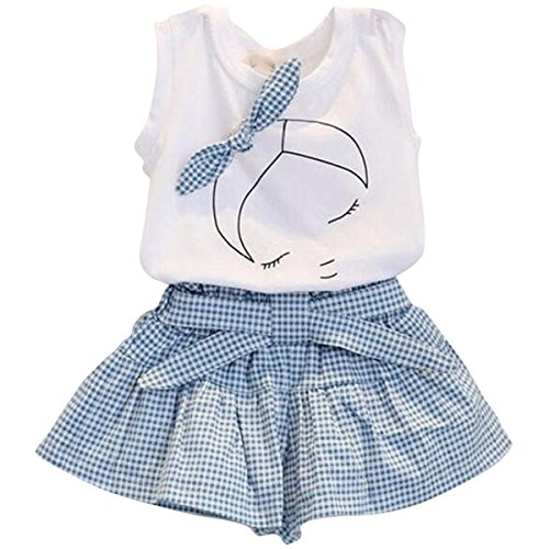 Jastore® Girls Cute Bow Girl Pattern Top+Grid Shorts Kids Clothes Clothing Sets