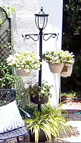 HGTV HOME Solar-Powered Lamp Post Light with Built-In Planter Base ~ Black