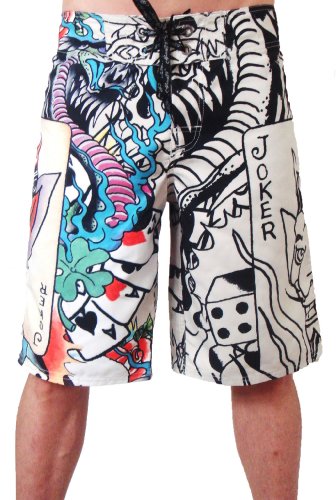 New Ed Hardy Live Once Joker Board Shorts Swim Surf Trunks