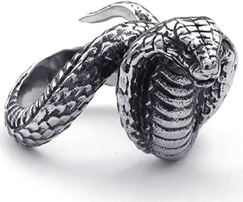Mygoodie Jewelry Vintage Stainless Steel Biker Mens ring, Cobra Snake Band, Black Silver