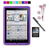 Silicone Skin Case for Apple iPad + Black Stylus + Pink Earphones + Screen Protector (Purple)