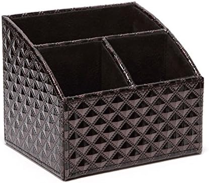 Sanstar Multifunction Diamond pattern Faux Leather Desk Organizer Storage Box Case Remote Controllers Holder,Highlight Black