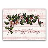 Holiday Music with Holly and Winter Roses - 5 x 7 Vellum Overlay Christmas Greeting Card