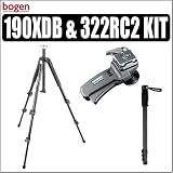 Bogen Manfrotto 190XDB 3 Section Aluminum Tripod & Bogen Manfrotto 322RC2 Horizontal Grip Action Ball Head with RC2 Rapid Connect Plate (3157N) w/ BONUS MACCABEE Monopod