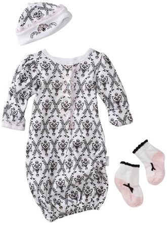 Vitamins Baby Girl Newborn Damask Print Three-Piece Gown Set