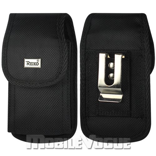 (PLUS SIZE) Heavy Duty Rugged Nylon Canvas Protective Carrying Cell Phone Case (PH02) Pouch (with Metal belt Clip) for IPHONE 4G/4S (PLUS SIZE- (Fits With PROTECTOR/SKIN ALREADY ON THE IPHONE) - BLACK