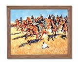 Civil War Blue Soldiers Horses Battle Home Decor Wall Picture Oak Framed Art Print