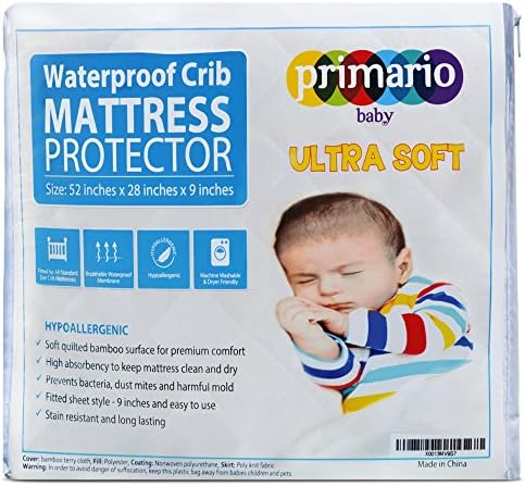 Organic Ultra Soft Waterproof Crib Mattress Pad, 100% Waterproof Crib Pad With High Absorbency &amp; Leak Protection, Quilted Bamboo Surface Designed For Premium Comfort by Primario Baby