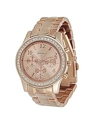 Womens Rhinestone Accented Link Watch Color: Copper