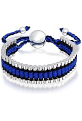 Bling Jewelry Linked Bar Blue Black Adjustable Friendship Bracelet Silver Plated