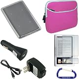 Gizmo Dorks Accessories: Neoprene Soft Glove Case (Pink) + Rubberized TPU Crystal Skin (Clear) + Car Charger + Wall Charger + USB Data Cable + Screen Protector + Carabiner Key Chain for the Barnes and Nobles Nook eReader