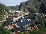 IMAGE OF Wooden Red Houses on Stilts Over Water at the Fishing Village of Nusfjord, Lofoten Islands, Norway Photographic Poster Print by Tony Waltham, 12x16