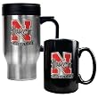 Nebraska Cornhuskers NCAA Stainless Travel Mug And Ceramic Mug Set by Great American Products