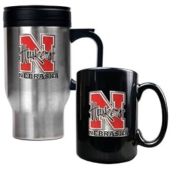 Nebraska Cornhuskers NCAA Stainless Travel Mug And Ceramic Mug Set by Great American Products
