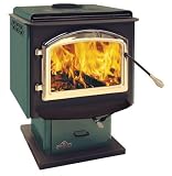 1400F Deluxe 26 EPA Pedestal Wood Burning Stove Black Louvers Porcelain Enamel Green Finish