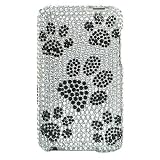 Premium Luxurious Designer Hard Crystal Diamond Snap-on Case for Apple iPod Touch 2, Touch 3, 3rd Generation 8GB, 32GB, 64GB – Silver with Black Puppy Dog Paws Diamonds